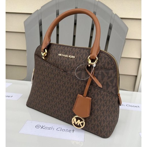 Michael Kors MK Jet Set Medium Logo Dome Satchel Handbag | Purse | Bag - Brown - Picture 3 of 12